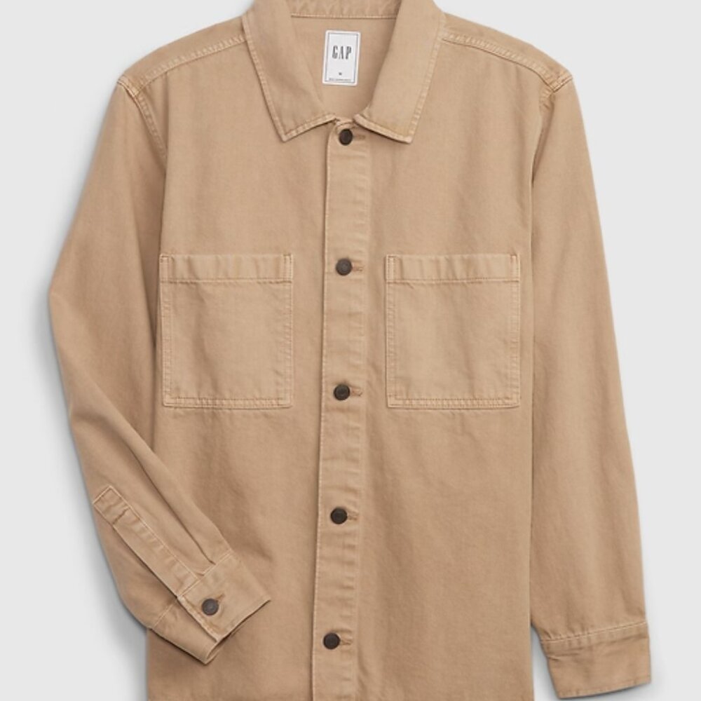 NWT Gap Mens Tan Khaki Denim Utility Overshirt - Picture 4 of 8